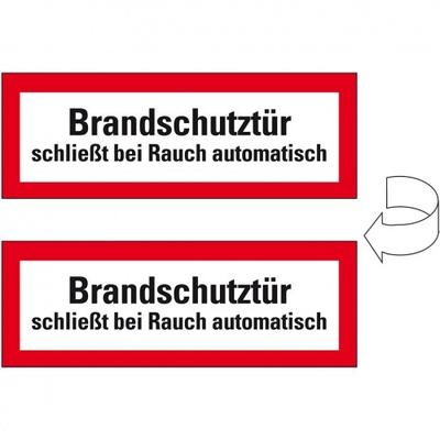 Aufkleber I Feuerwehrschild Brandschutztür schließt bei Rauch..., doppelseitig, Folie, 210x74mm, DIN 4066