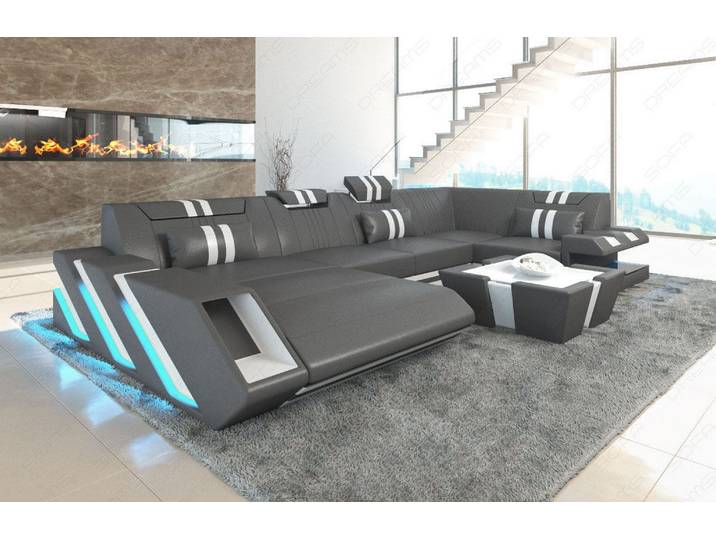 Wohnlandschaft Couch Apollonia U-Form in Leder