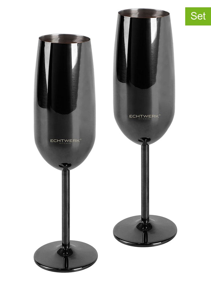 Echtwerk 2er-Set: Champagnergläser in Schwarz - 250 ml - onesize