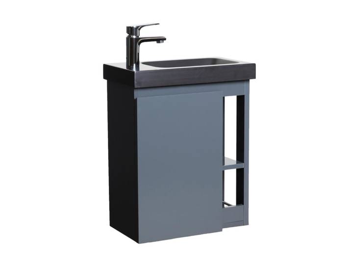 Meuble lave-mains suspendu avec vasque en résine noir