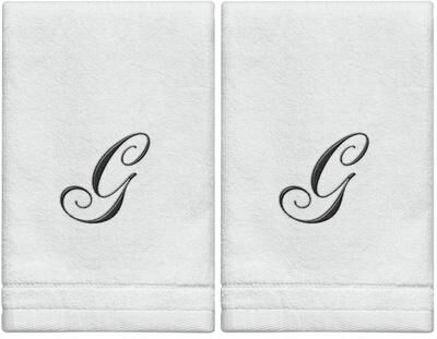 Creative Labs Scents White Monogrammed Initial Fingertip Towels with Black Embroidery