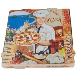 DayBays 400 Stk. Pizza-Karton 28x28x4 cm  Weiß Kraftpapier bedruckt mit Pizza-Motiv