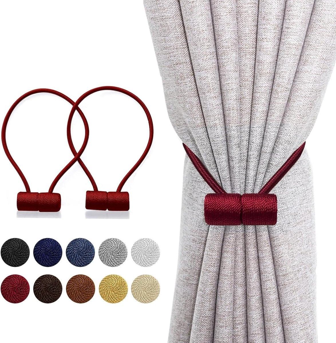 Magnetische Gordijn Tiebacks - 2 stuks - Bordeauxrood