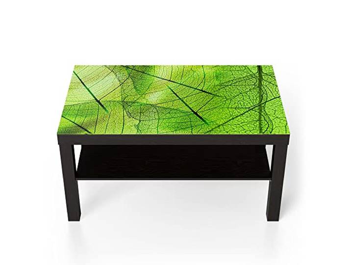 DEQORI Glastisch schwarz groß 90x50 cm Motiv Transparente Laubblätter ausgefallener Beistelltisch aus Glas Hochglanz Couchtisch fürs Wohnzimmer moderner Couch Tisch mit Design