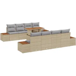 vidaXL 9-teiliges Gartenset mit Kissen in Beige aus Poly Rattan und Akazienholz
