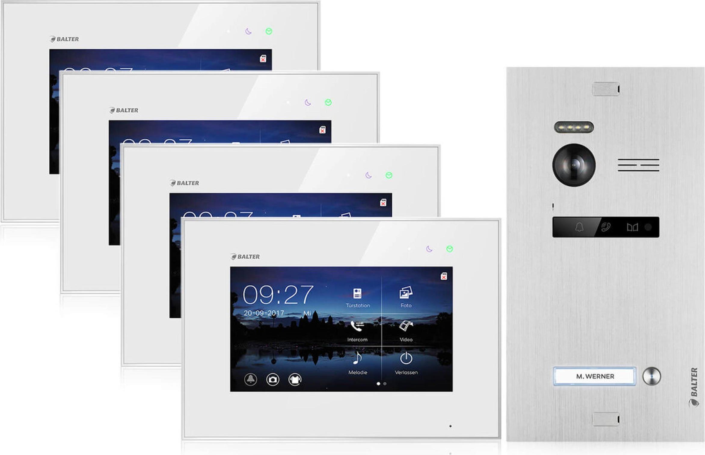 Balter EVO Video Türsprechanlage für 1 Familienhaus, 4x Monitore