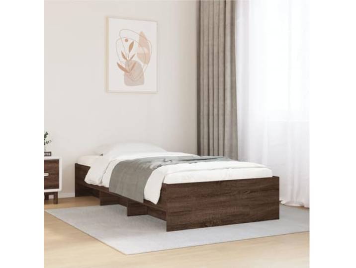 RJPLMFV Bettgestell, 90 x 190 cm, Holz, Technik, Eiche, Braun Ohne Matratze, mit Stauraum, Lattenrost inklusive, langlebig