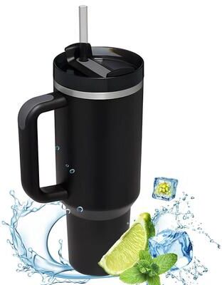 Inspire Select Stainless Steel Insulated Tumbler With Handle & Straw 40 Fl Oz Vacuum Travel Mug For Hot & Cold Drinks black 33.8 Fl Oz 50.7 Fl Oz