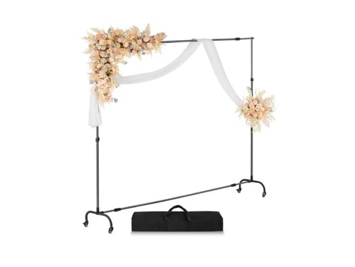 VEVOR Support Toile de Fond 213 x 300 cm\, Kit Support Fond Photo Réglable\, en Acier au Carbone\, Portable\, Mobile avec roulettes\, pour Écran de Projection Mariage Studio Photographie Exposition