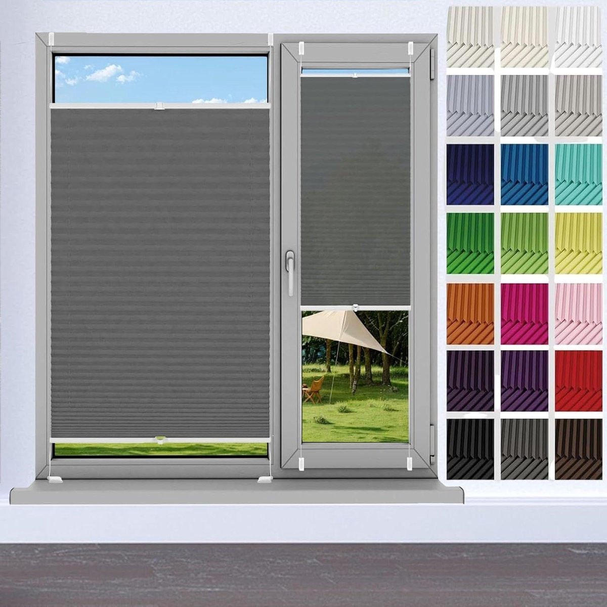 Grijs Plisségordijn Verduistering met Honingraatstructuur - 48 x 100 cm