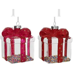 Christmas Decorations 1 Christbaumschmuck Glas 9,7cm Geschenk Figur zum Aufhängen - Weihnachtsbaum Anhänger Weihnachten Weihnachtsbaumschmuck Transparent gefüllt mit Perlen