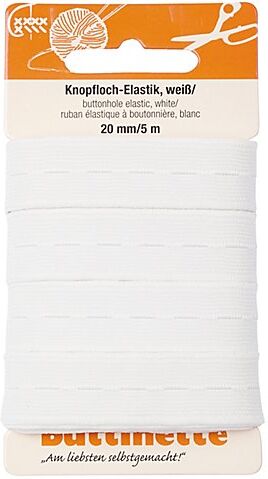 buttinette Gummiband "Knopfloch-Elastik", weiß, Breite: 20 mm, Länge: 5 m
