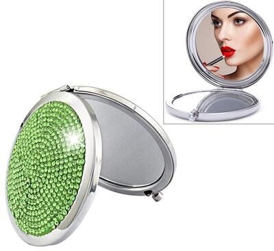 Inspired Deals Dabond Compact Makeup Mirror Diamond Metal Portable Makeup Mirror Double Sided Folding Round Mirror green