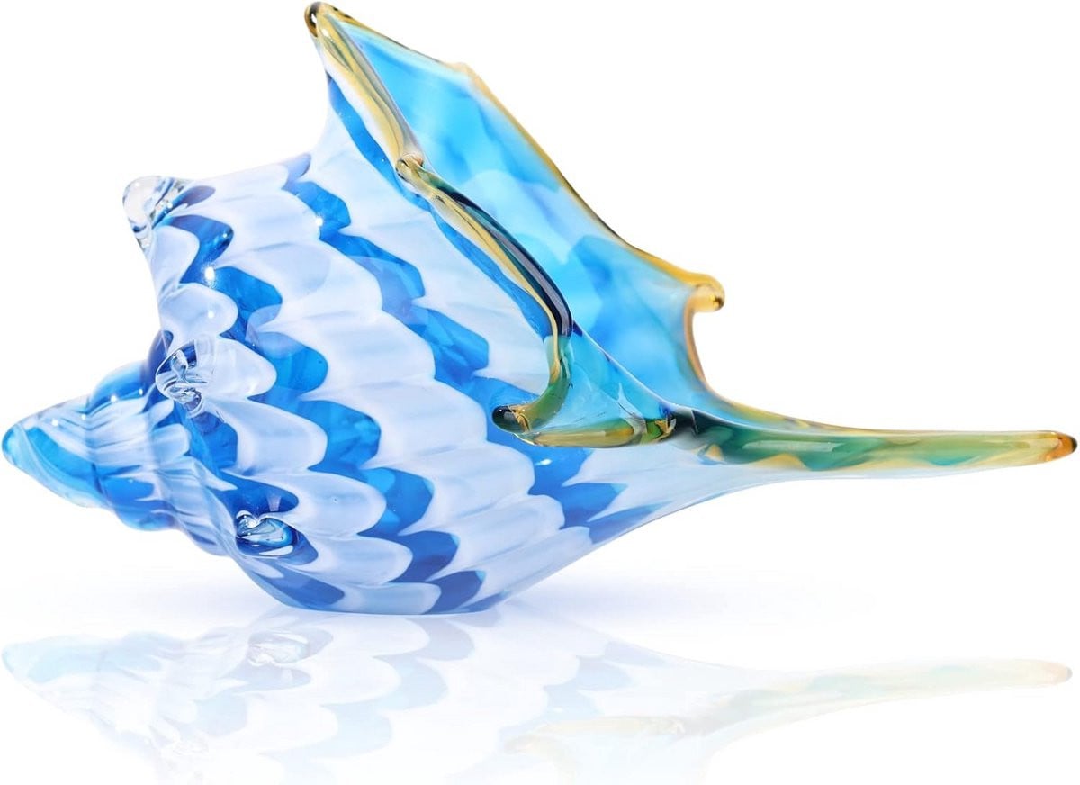 Handgeblazen Glazen Schelp Decoratie in Blauw Groen tot 25 cm