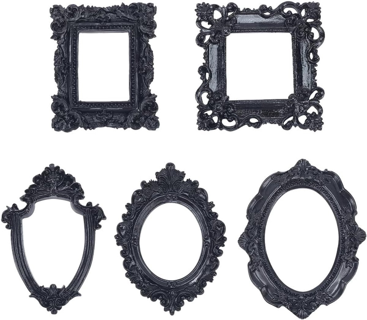 SnelShoppen 5 Delige Resin Fotolijst Set Gothisch Zwart Antiek voor Wandgalerij en Decoratie