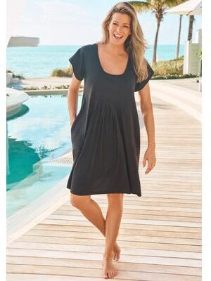 Plus Size Women's Box-Pleat Cover Up by Swim 365 in Black (Size 14/16) Swimsuit Cover Up