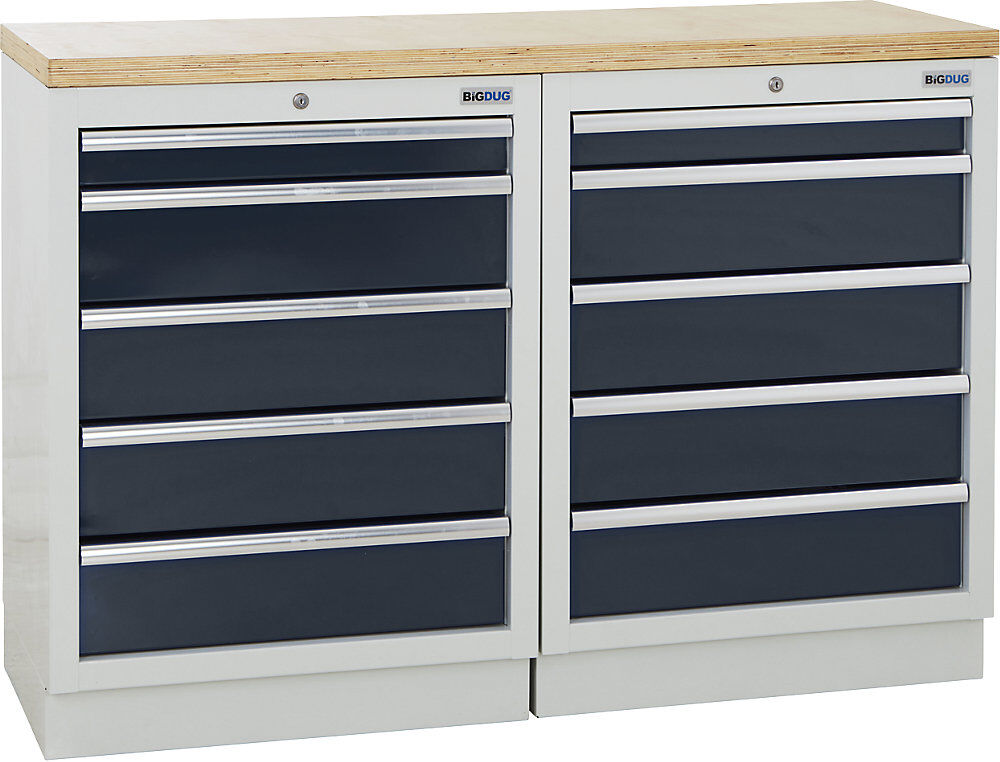kaiserkraft Schranksystem, 2 Schränke mit jeweils 5 Schubladen, anthrazitgrau