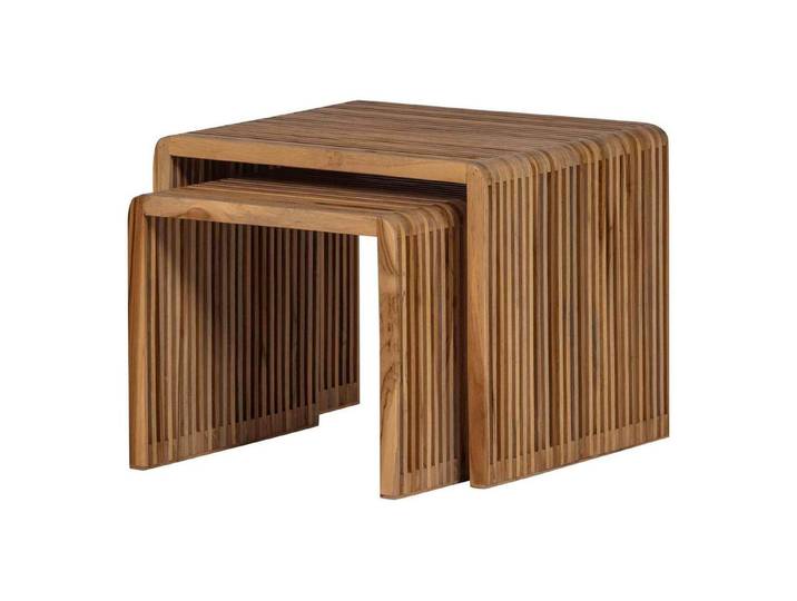 WOOOD Beistelltisch Jasmijn 2er-Set aus recyceltem Teakholz - in Natur, handgefertigt (2er-Set), Verspieltes und luftiges Design