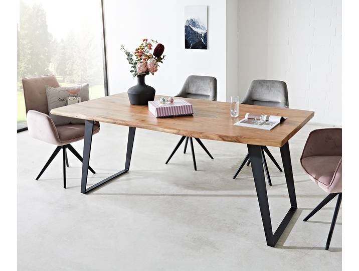 Esstisch Edge 180x90 XL Akazie Natur Metall Schräg Live-Edge, Esstische, Baumkantenmöbel, Massivholzmöbel, Massivholz