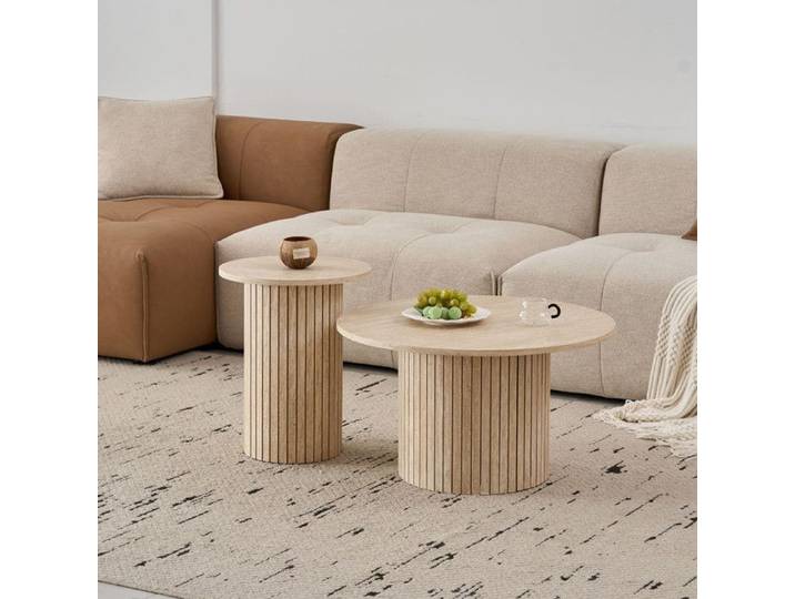 Table Basse - Lot de 2 table basse gigogne - travertin jaune - Style Naturel - Plateau MDF - D70/40* H40/50cm