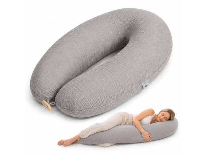 sei Design Stillkissen XXL 190x35 cm, Natur Kapok, Musselin Bezug aus Bio-Baumwolle, Schwangerschaftskissen, Füllmenge anpassbar, ergonomisch geprüft
