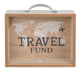 Out-of-the-Blue Spardose Travel Fund, braun, mit Deckelverschluss, aus Holz, 20,5 x 12 x 4 cm