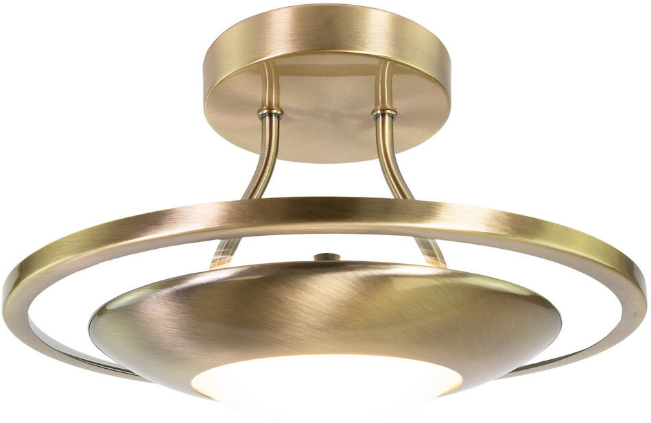 Metro Mcroberts Modernistic Semi Flush Eco Friendly LED Ceiling Light Fitting in Brushed Finish Antique Brass 18cm H X 30cm W X 30cm D