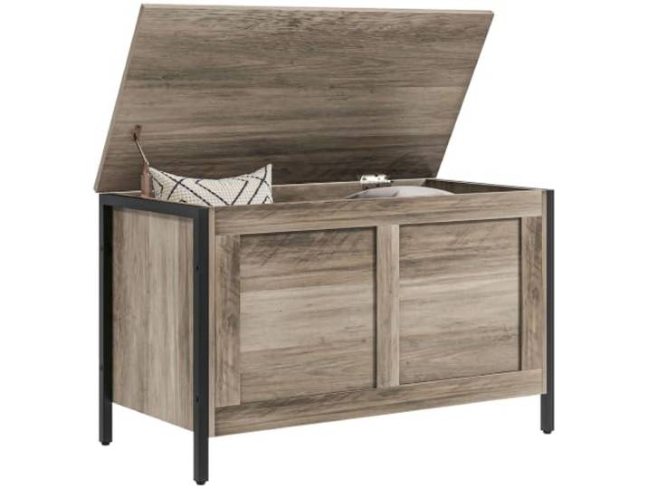 HOMCOM Coffre de rangement pour chambre 95L 80x40x50cm Gris-brun Banc de rangement\, couvercle de sécurité à charnière\, pour couloir et salon