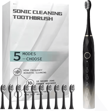 Inspire Curations Ultra Clean Rotary Electric Toothbrush Set Waterproof Rechargeable Brush With 10 Replacement Heads & Smart Timer black