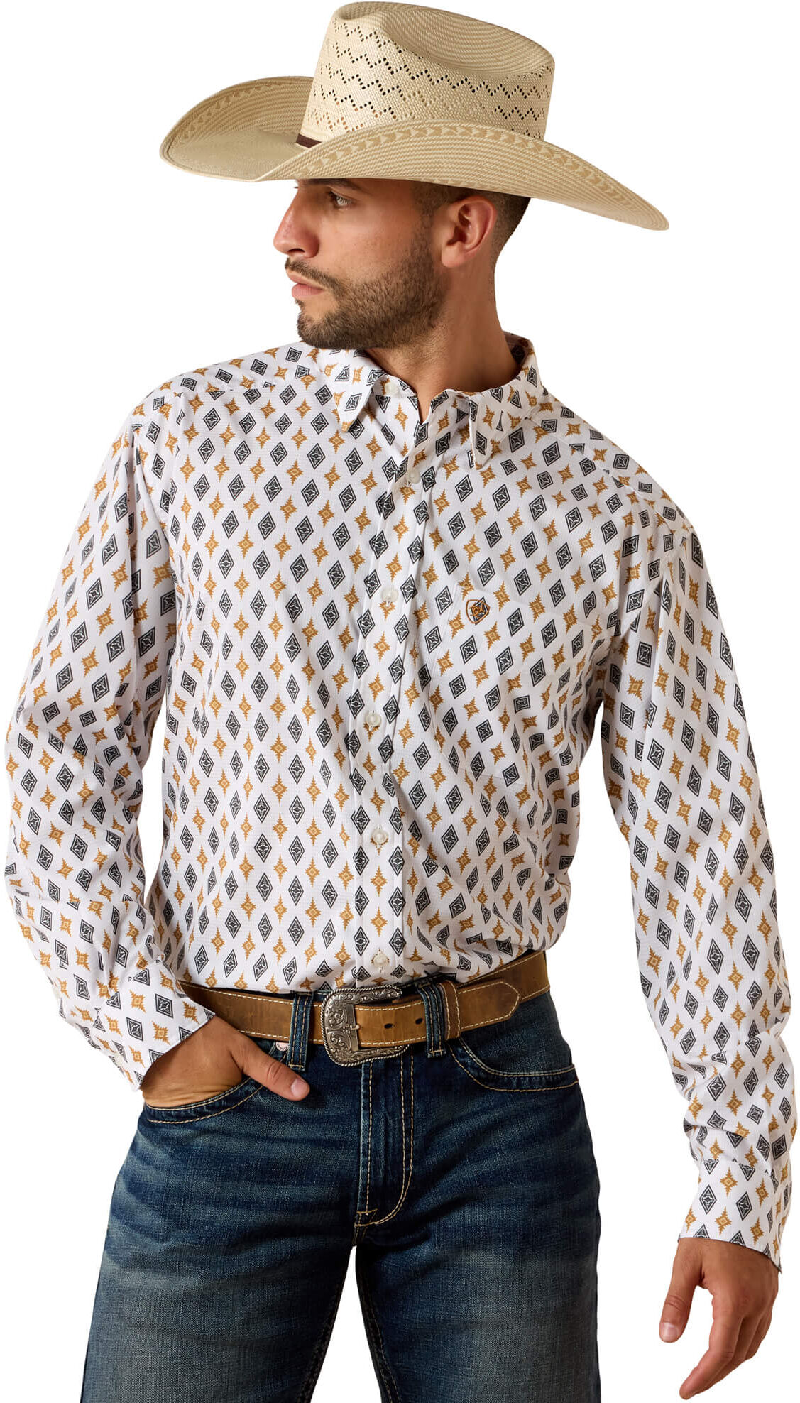 Men's Printed 360 Airflow Classic Fit Shirt in White, Size: XL by Ariat