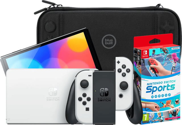 Nintendo Switch OLED Wit met Nintendo Switch Sports en blauwe beschermhoes