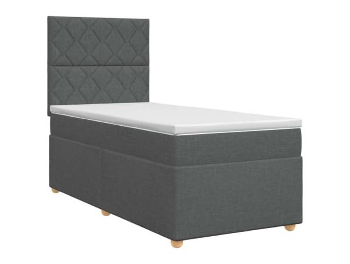 KTHLBRH Boxspringbett dunkelgrau 100 x 200 cm mit Matratze Kopfteil verstellbar 78-88 cm, feste Latten, mittlere Matratze, waschbarer Bezug, Topper inklusive