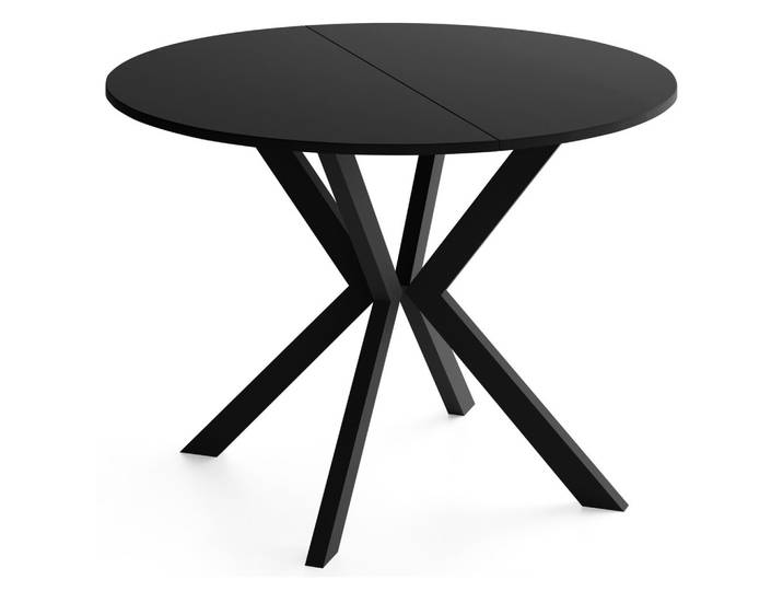 ESSTISCH Valio rund oval ausziehbar verlängerbar mit schwarzen Metallbeinen, Schwarz 100-140/100/76 cm
