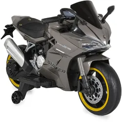 Moni Kinder Elektromotorrad Surfer Stützräder Fußstütze Bluetooth MP3-Ausgang grau