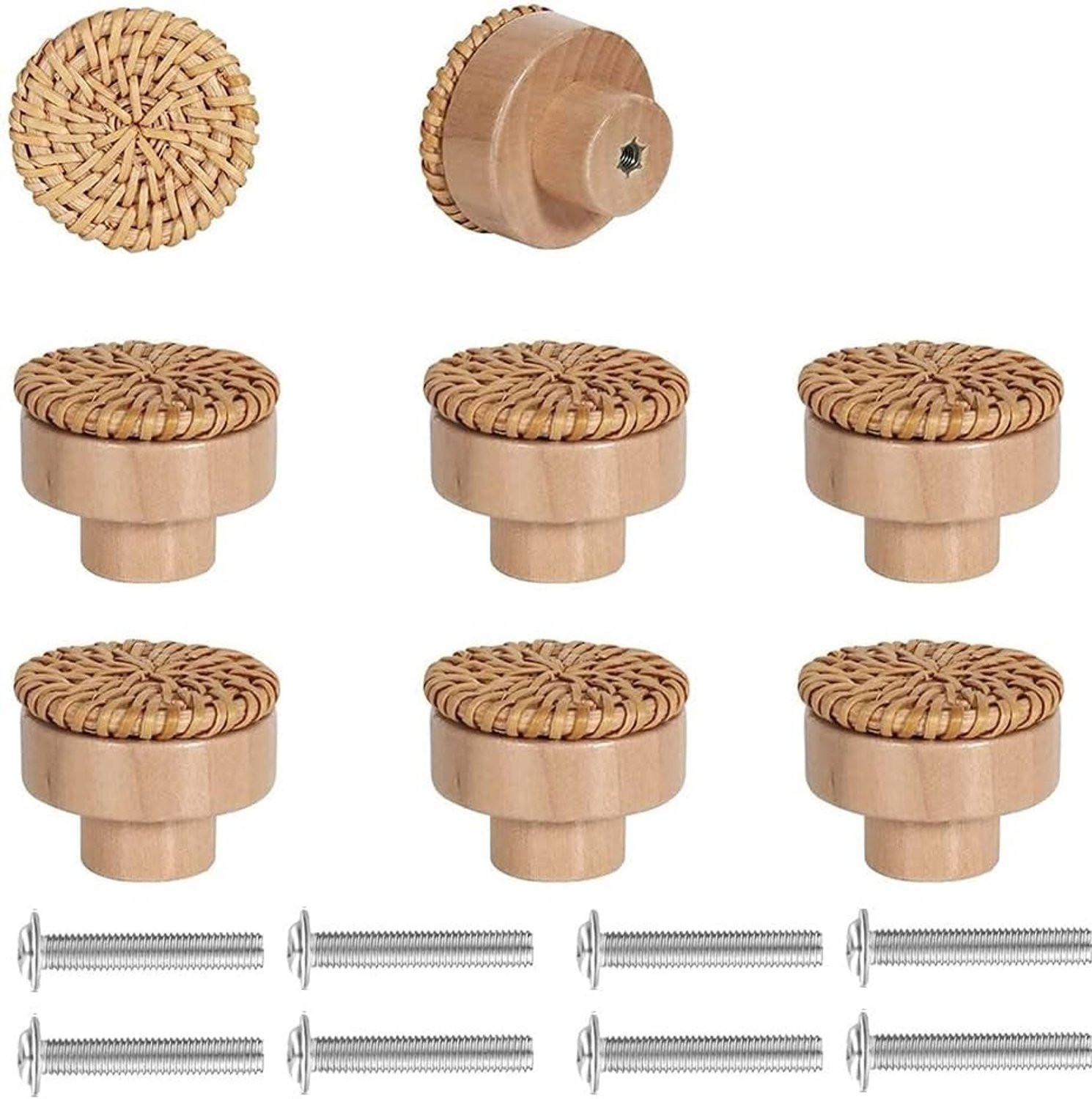 Set van 8 ronde houten deurgrepen voor meubels inclusief schroeven