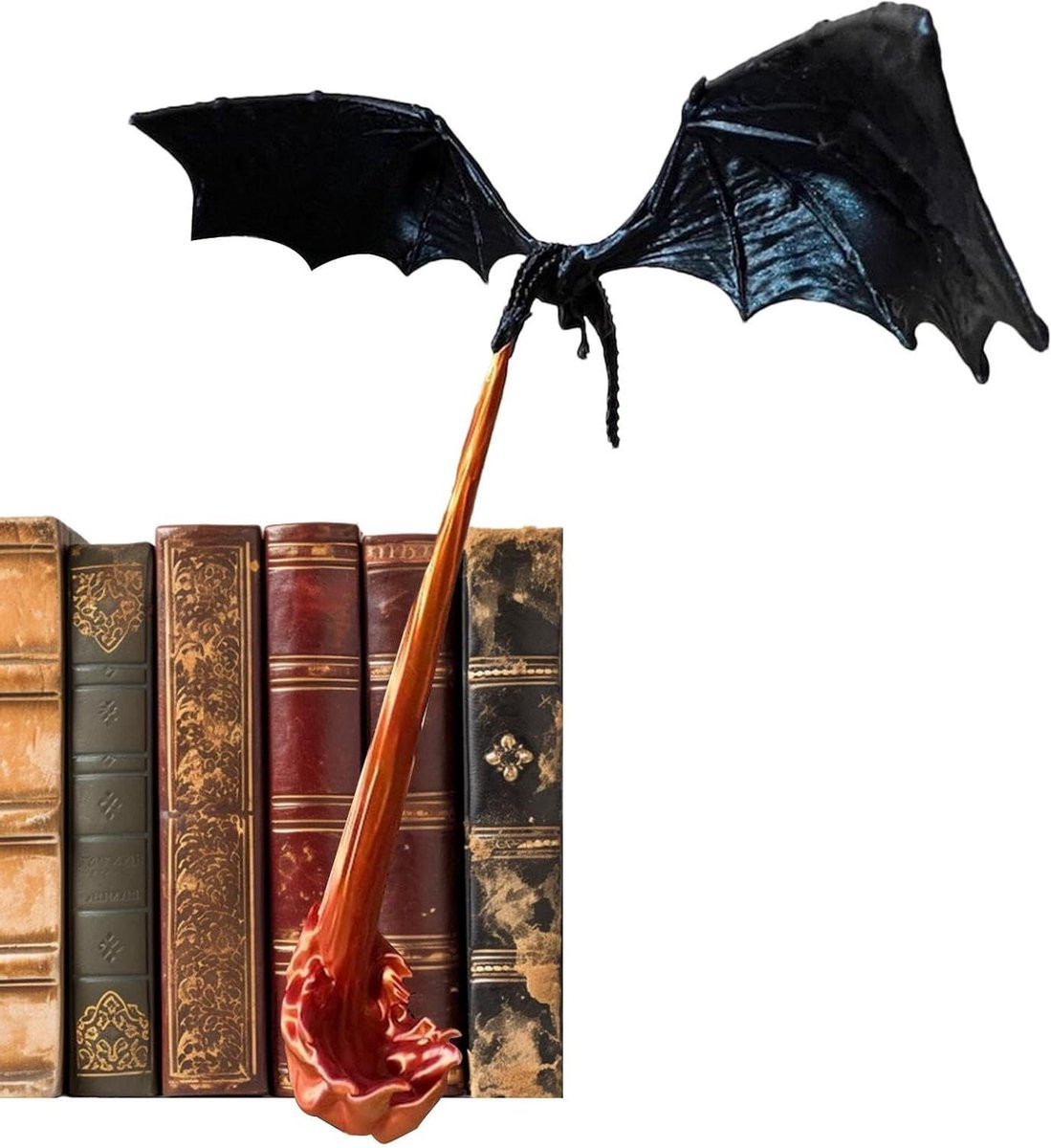 Draken Boekensteunen met Rode Vlam en Majestueus 3D Design, Breedte: 18.5 cm