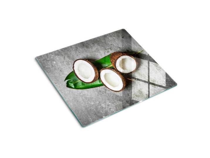 Tulup Glasplatte 60x52 cm Eine halbe Kokosnuss, Grün, Glas, 60x0.4x52 cm, Küchen, Küchenelektrogeräte, Herde, Herdabdeckplatten