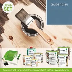 Innen- und Außenanstrich Komplettset für Gartenhäuser bis 10 m2 Grundfläche (Deckfarbe) taubenblau