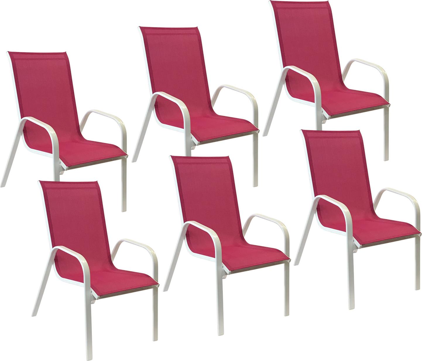 6erSet MARBELLA Stühle aus rosa Textilene - weißes Aluminium