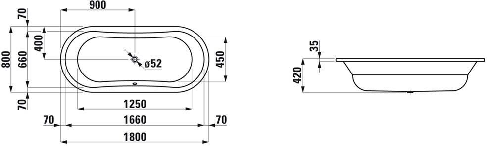 LAUFEN Thallium Duo Oval Einbau-Badewanne 180 cm