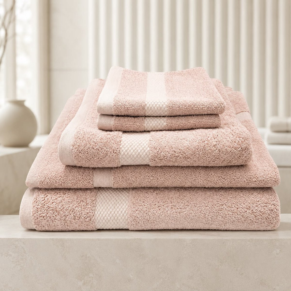The Linen Room Badkamerset 6-delig met Badmat - 100% Katoen - Oudroze