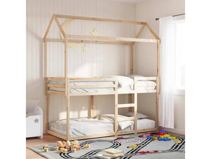 RJPLMFV Etagenbett, 90 x 190 cm, Kiefernholz, massiv Mit Dach, Sicherheitsgeländer, 2 Betten, kompaktes Design, ohne Matratze