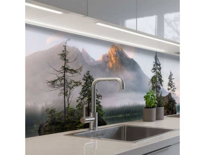 KitchenYeah crédence de cuisine Paysage de Montagne et Lac de Réflexion avec Arbres 250x60cm