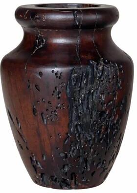 Eangee Home Design Eangee Handcrafted Sunken Wood Bulb Table Vase with Glass Insert, Small Dark Finish