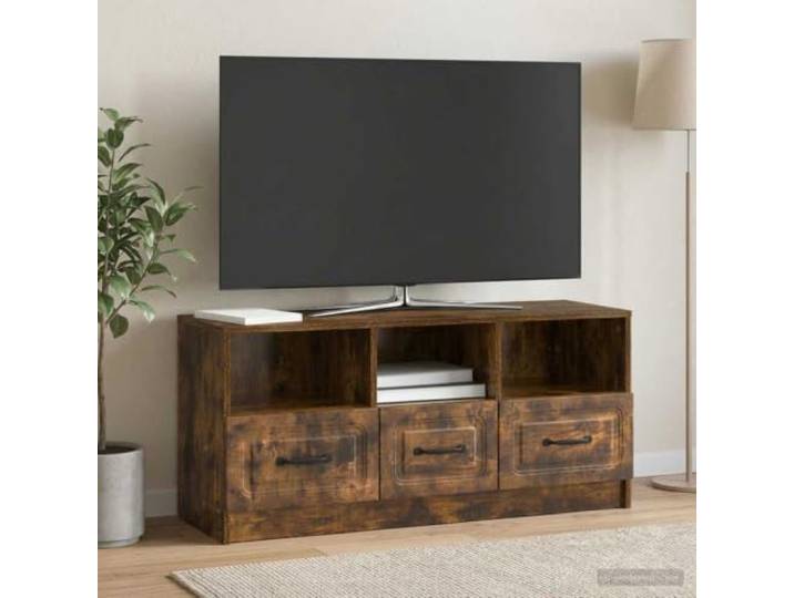GKMBCVDFR TV-Schrank Geräucherte Eiche 102 x 34,5 x 47 cm Holzwerkstoff Geräucherte Eiche Optik, Metallgriffe, vielseitig nutzbar, einfache Reinigung, flaches Design