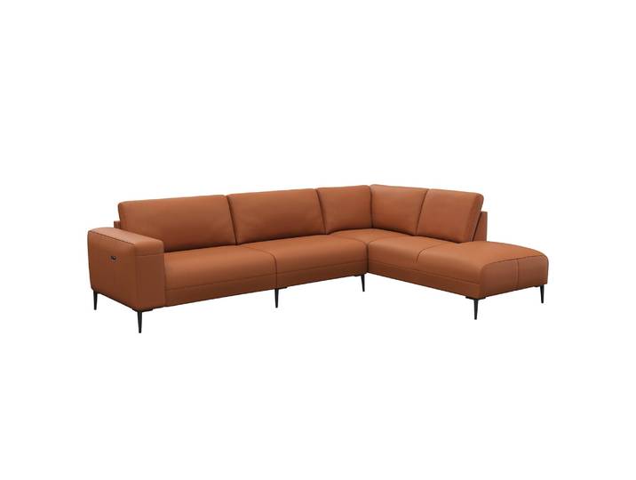 Ecksofa KEDRO mit Ottomane Braun/Kastanienbraun Echtleder Danbi 290 x 79 x 203cm Ottomane davorstehend rechts Natur