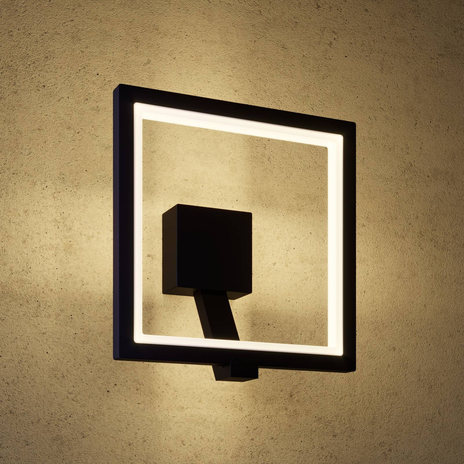 Lucande Square moderne LED buitenwandlamp zwart aluminium