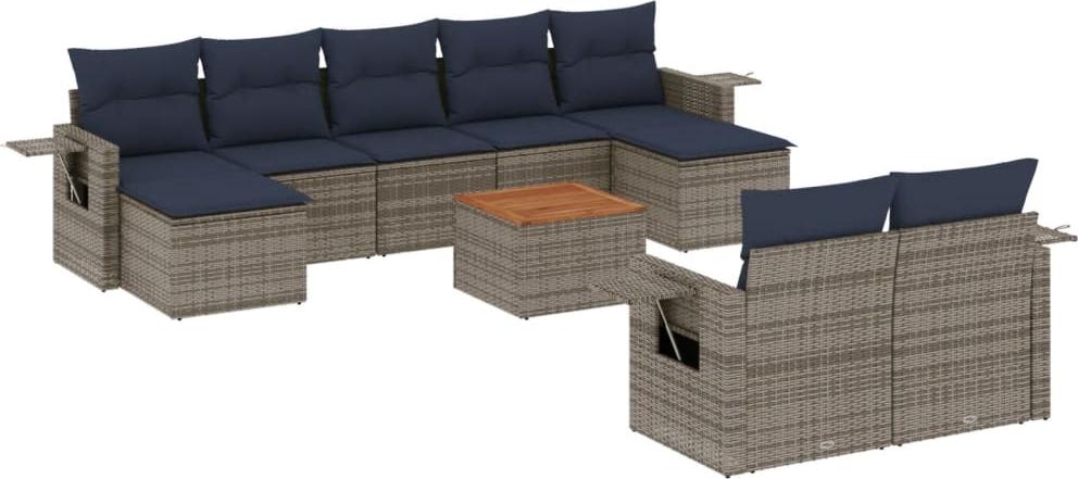 vidaXL 10-teiliges Gartensofa-Set mit Kissen, grau, Polyrattan
