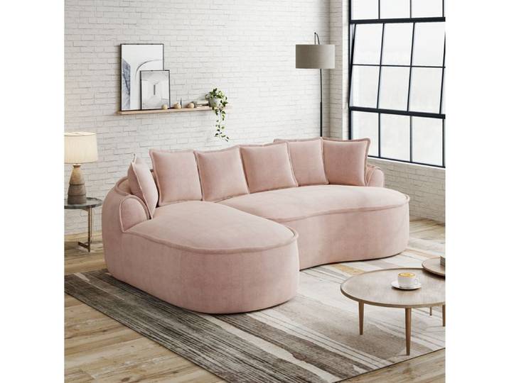 WOVREO canapé d'angle modulable convertible 3 places en chenille rose avec méridienne gauche sans montage