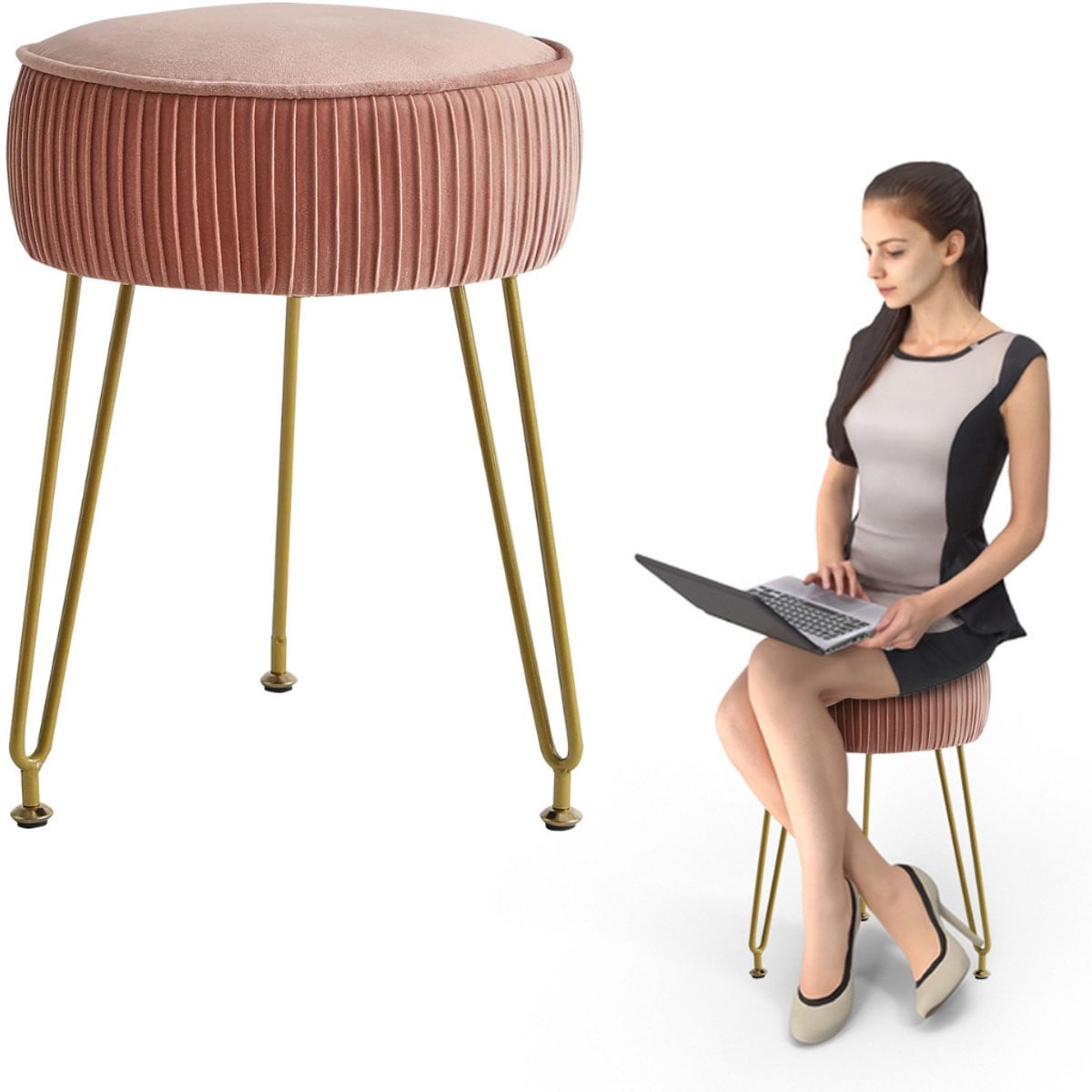 CRLYN Make up Stoel - Kaptafel Kruk - Roze Velvet